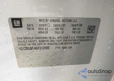 2016 Chevrolet Malibu Ls z USA, uszkodzony, nr VIN 1G1ZB5ST4GF312585